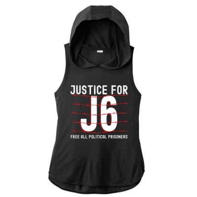 Justice For J6 Conservative Ladies PosiCharge Tri-Blend Wicking Draft Hoodie Tank