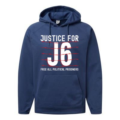 Justice For J6 Conservative Performance Fleece Hoodie