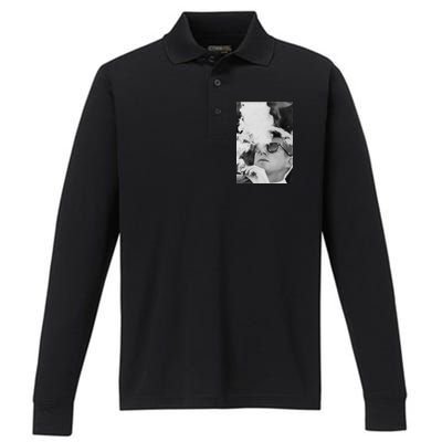 JFK Smoking with Shades John F. Kennedy President Performance Long Sleeve Polo