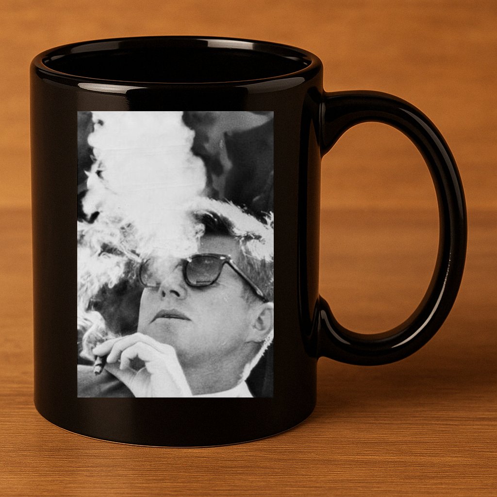 JFK Smoking with Shades John F. Kennedy President 11oz C Handle Ceramic Mug