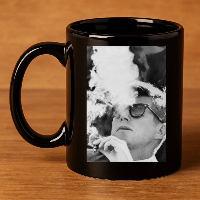 JFK Smoking with Shades John F. Kennedy President 11oz C Handle Ceramic Mug