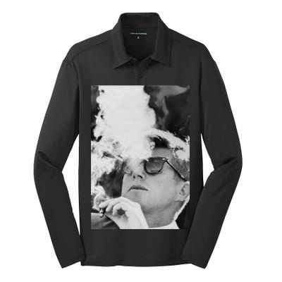 JFK Smoking with Shades John F. Kennedy President Silk Touch Performance Long Sleeve Polo