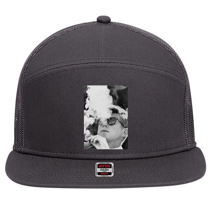 JFK Smoking with Shades John F. Kennedy President 7 Panel Mesh Trucker Snapback Hat
