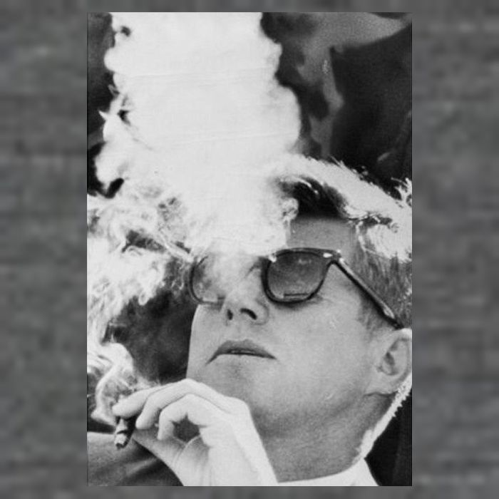 JFK Smoking with Shades John F. Kennedy President 7 Panel Mesh Trucker Snapback Hat