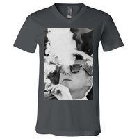 JFK Smoking with Shades John F. Kennedy President V-Neck T-Shirt