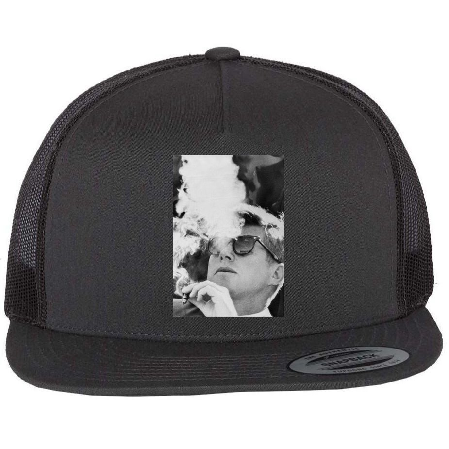 JFK Smoking with Shades John F. Kennedy President Flat Bill Trucker Hat