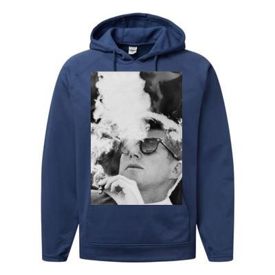 JFK Smoking with Shades John F. Kennedy President Performance Fleece Hoodie