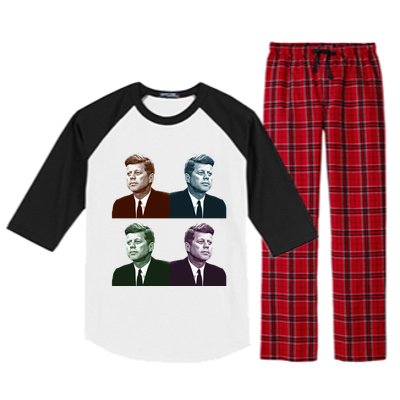 John Fitzgerald Kennedy 35th President Retro Block Portraits Raglan Sleeve Pajama Set