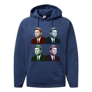 John Fitzgerald Kennedy 35th President Retro Block Portraits Performance Fleece Hoodie