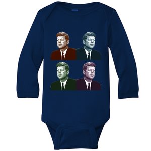 John Fitzgerald Kennedy 35th President Retro Block Portraits Baby Long Sleeve Bodysuit