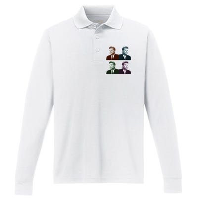 John Fitzgerald Kennedy 35th President Retro Block Portraits Performance Long Sleeve Polo