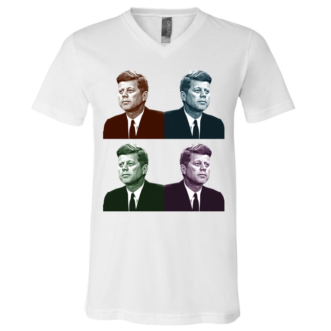 John Fitzgerald Kennedy 35th President Retro Block Portraits V-Neck T-Shirt