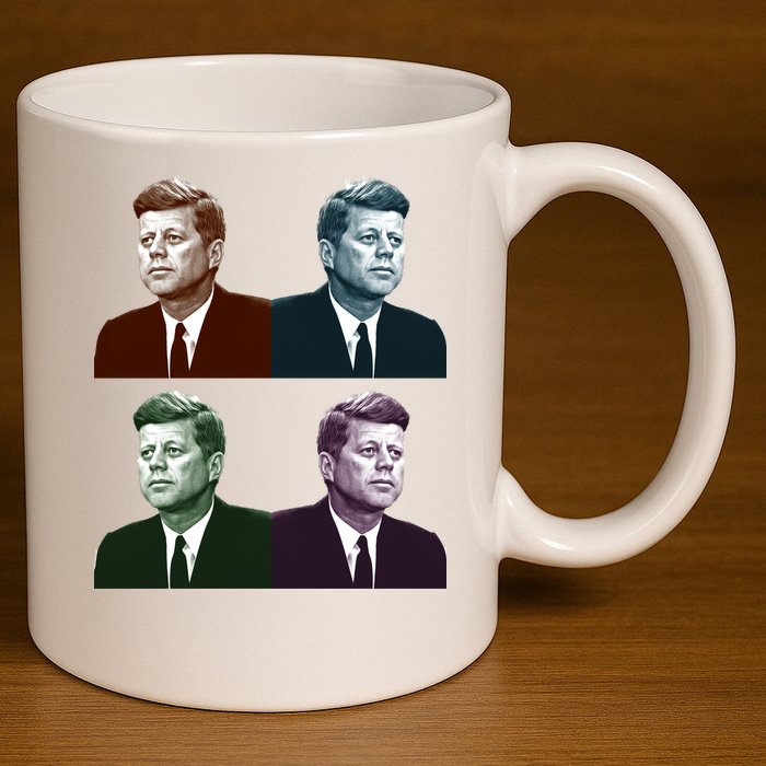 John Fitzgerald Kennedy 35th President Retro Block Portraits 11oz C Handle Ceramic Mug