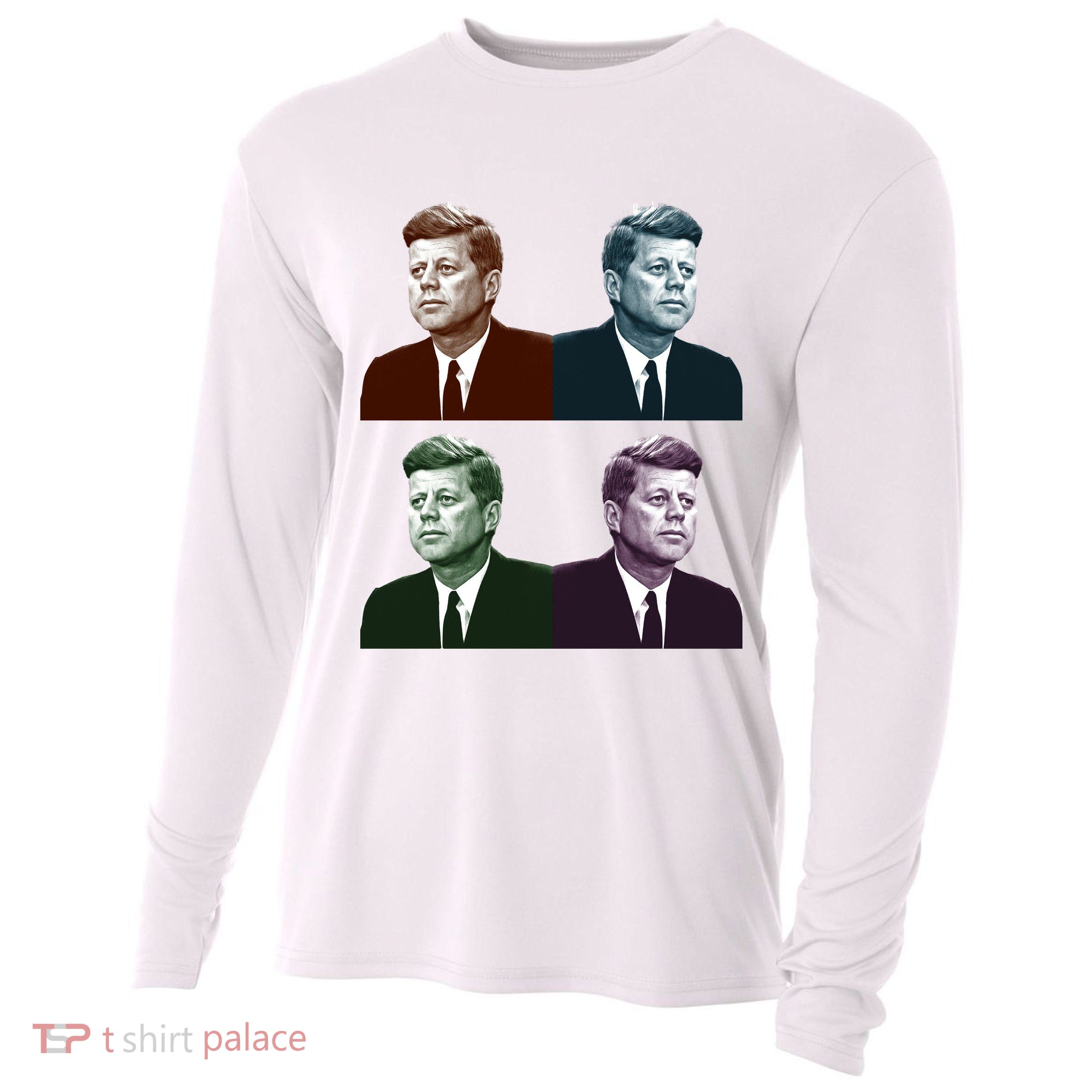 John Fitzgerald Kennedy 35th President Retro Block Portraits Cooling Performance Long Sleeve Crew