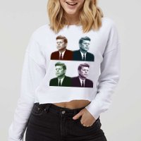 John Fitzgerald Kennedy 35th President Retro Block Portraits Cropped Pullover Crew