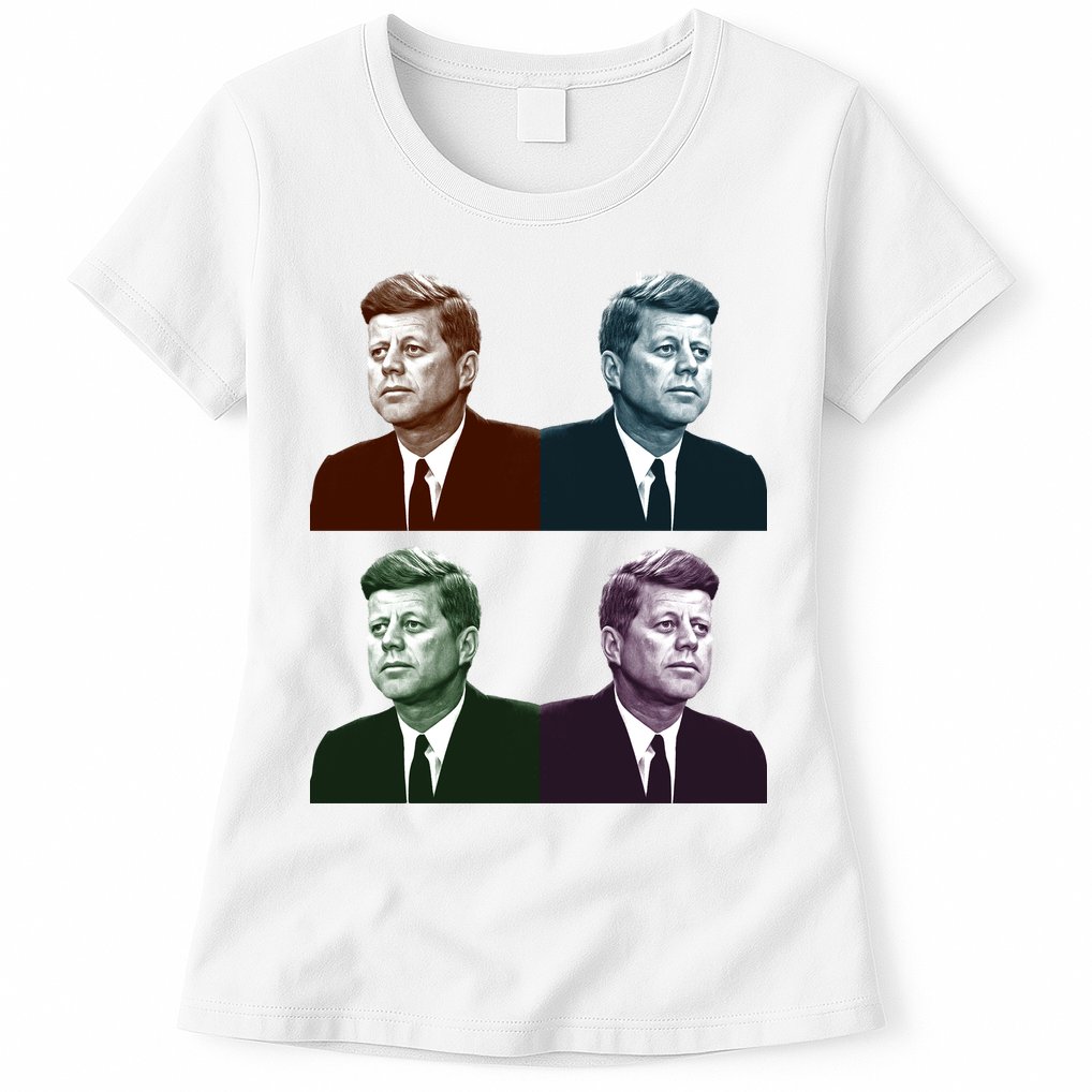 John Fitzgerald Kennedy 35th President Retro Block Portraits Womens T-Shirt