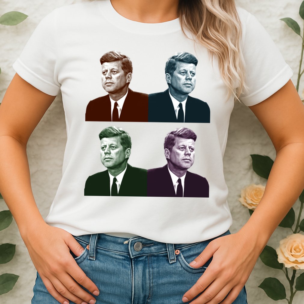 John Fitzgerald Kennedy 35th President Retro Block Portraits Womens T-Shirt