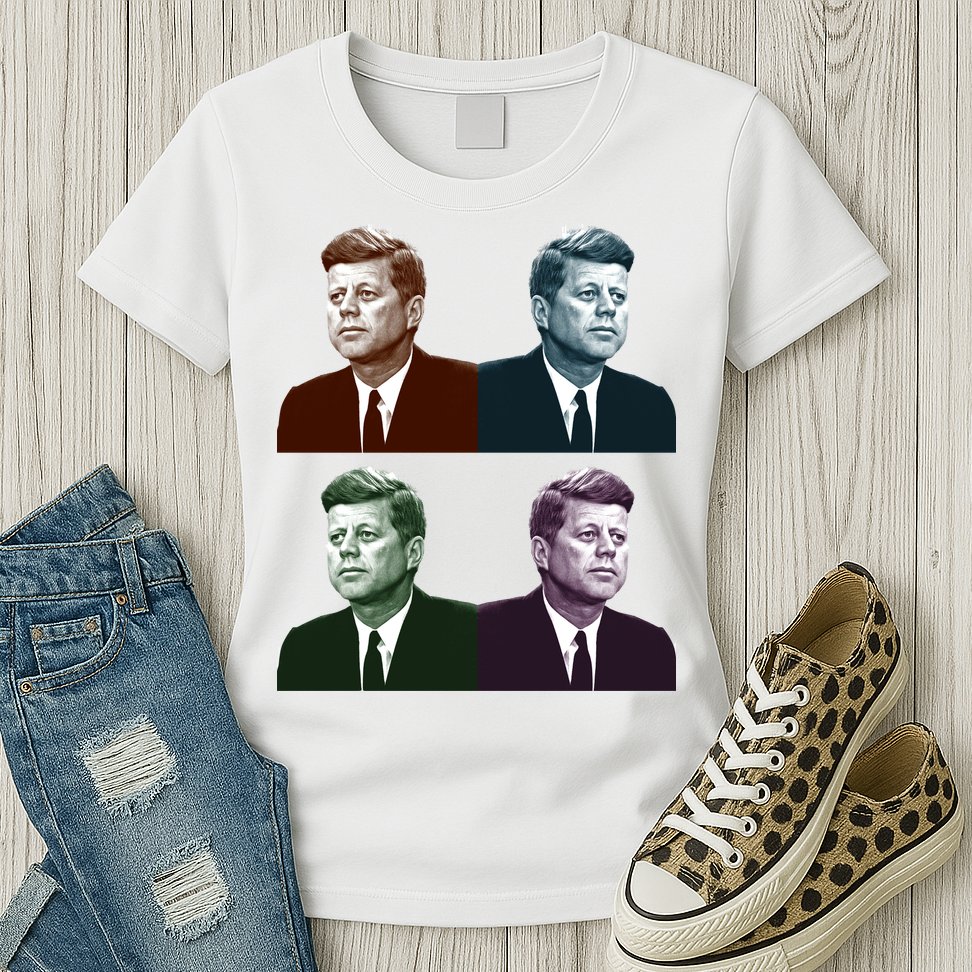 John Fitzgerald Kennedy 35th President Retro Block Portraits Womens T-Shirt