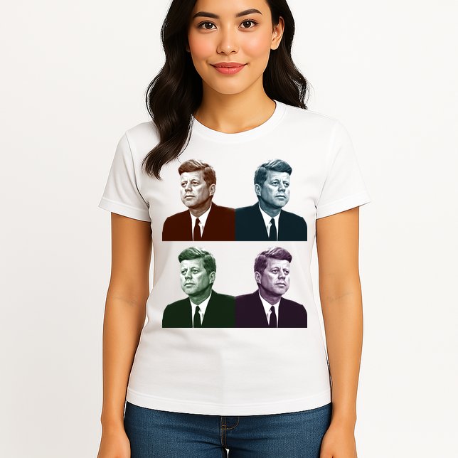 John Fitzgerald Kennedy 35th President Retro Block Portraits Womens T-Shirt