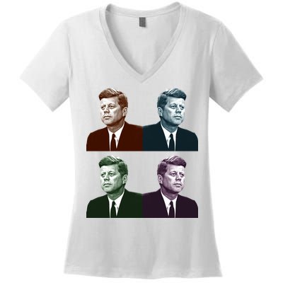 John Fitzgerald Kennedy 35th President Retro Block Portraits Women's V-Neck T-Shirt