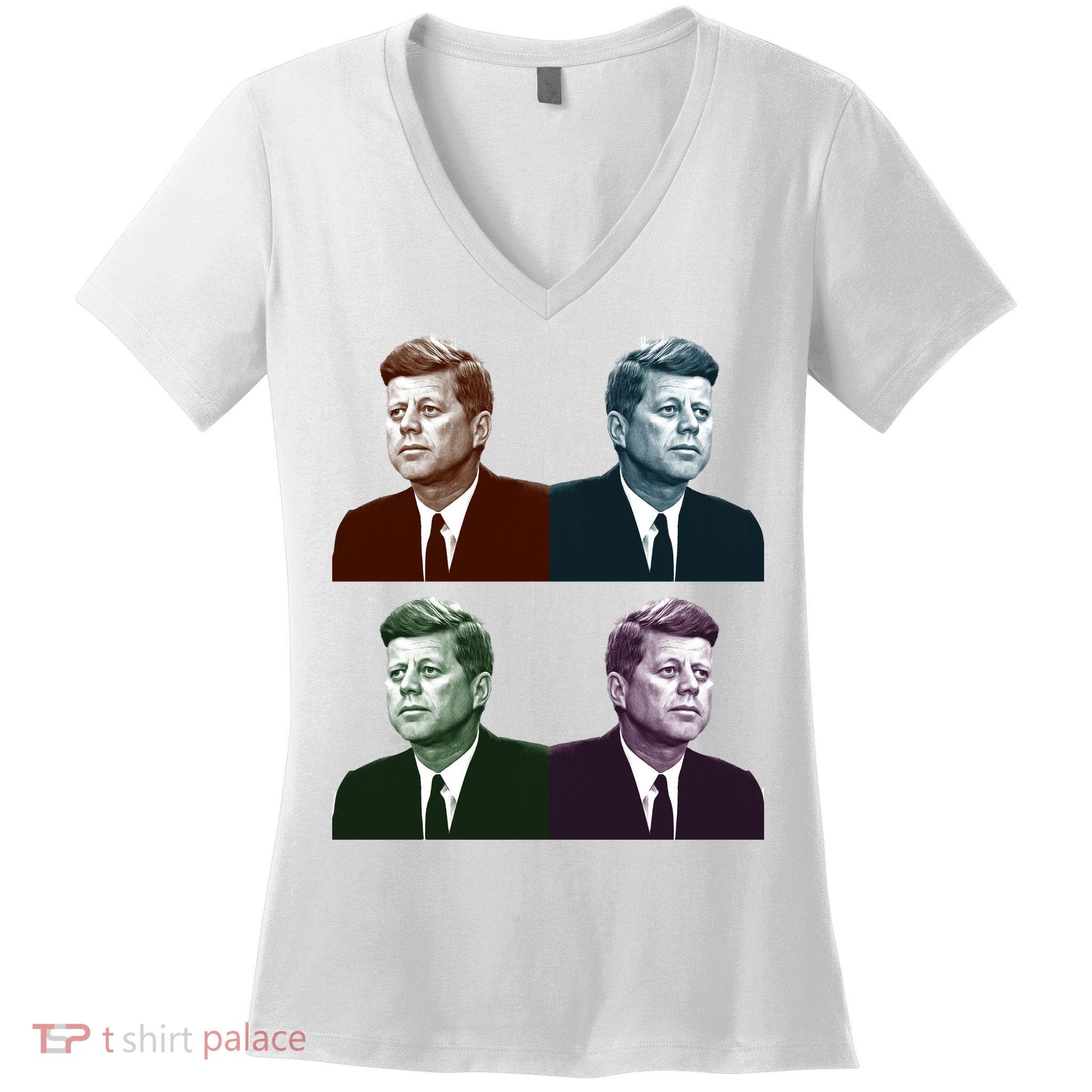John Fitzgerald Kennedy 35th President Retro Block Portraits Women's V-Neck T-Shirt