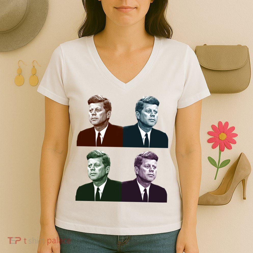 John Fitzgerald Kennedy 35th President Retro Block Portraits Women's V-Neck T-Shirt
