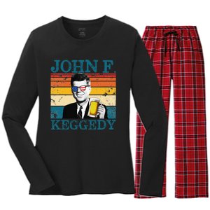 John F. Keggedy Drunk President Kennedy JFK 4th Of July Women's Long Sleeve Flannel Pajama Set 