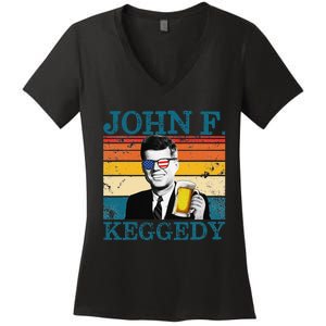 John F. Keggedy Drunk President Kennedy JFK 4th Of July Women's V-Neck T-Shirt