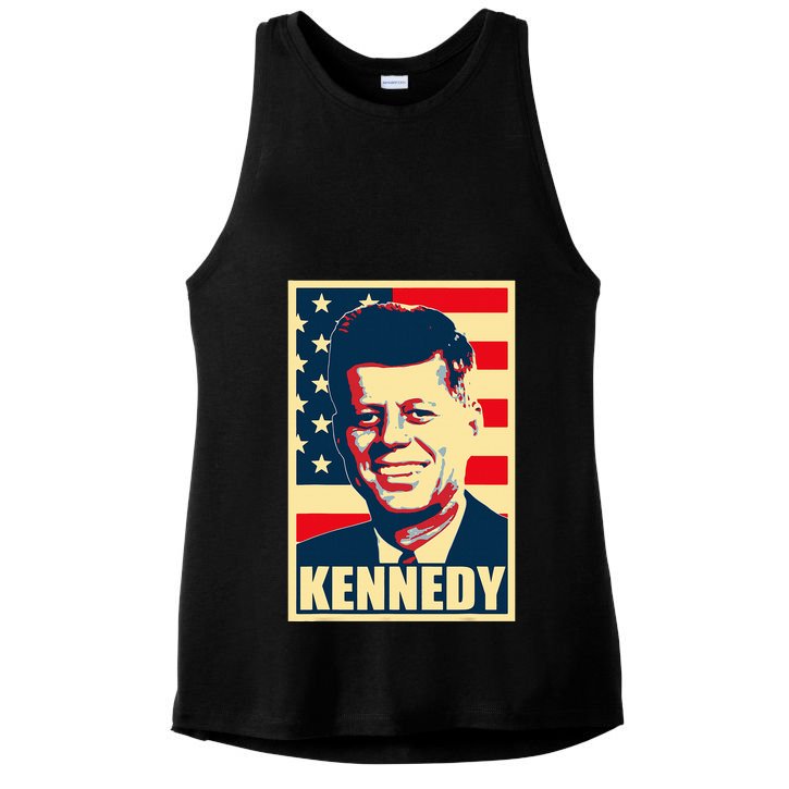 John F Kennedy American Propaganda Poster Ladies PosiCharge Tri-Blend Wicking Tank
