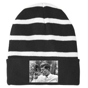 John F Kennedy Smoking Striped Beanie with Solid Band