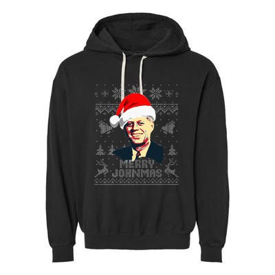 John F Kennedy Jfk Merry Johnmas Funny Christmas Garment-Dyed Fleece Hoodie