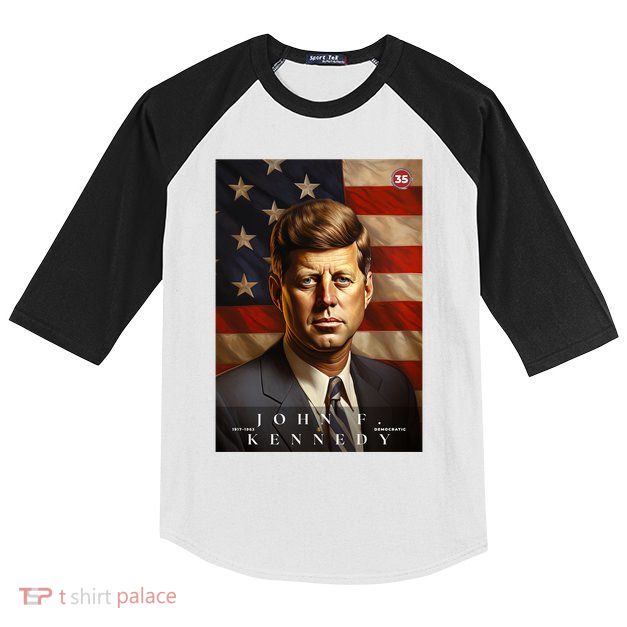 John F. Kennedy 35th President Of The United States Portrait Kids Colorblock Raglan Jersey