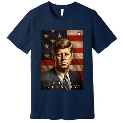John F. Kennedy 35th President Of The United States Portrait Premium T-Shirt