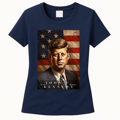 John F. Kennedy 35th President Of The United States Portrait Womens T-Shirt
