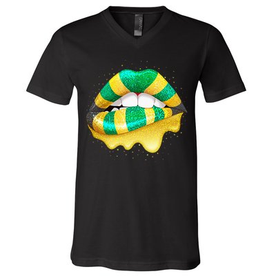 Jamaican Flag Lips Women Jamaica V-Neck T-Shirt