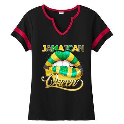 Jamaican Flag Lips  Jamaican Queen Jamaica Ladies Halftime Notch Neck Tee