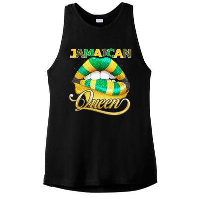 Jamaican Flag Lips  Jamaican Queen Jamaica Ladies PosiCharge Tri-Blend Wicking Tank