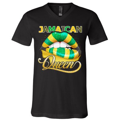 Jamaican Flag Lips  Jamaican Queen Jamaica V-Neck T-Shirt