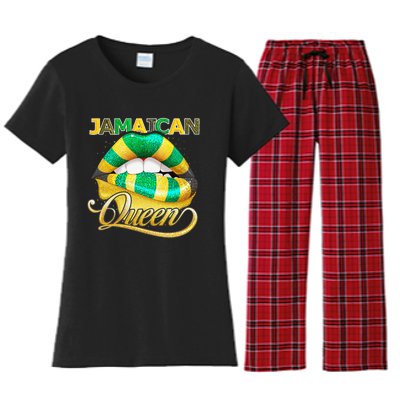 Jamaican Flag Lips  Jamaican Queen Jamaica Women's Flannel Pajama Set