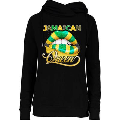 Jamaican Flag Lips  Jamaican Queen Jamaica Womens Funnel Neck Pullover Hood