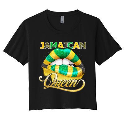 Jamaican Flag Lips  Jamaican Queen Jamaica Women's Crop Top Tee