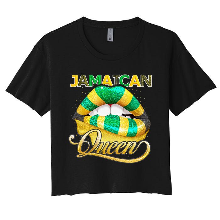 Jamaican Flag Lips  Jamaican Queen Jamaica Women's Crop Top Tee