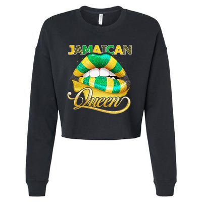 Jamaican Flag Lips  Jamaican Queen Jamaica Cropped Pullover Crew