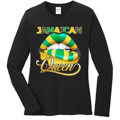 Jamaican Flag Lips  Jamaican Queen Jamaica Ladies Long Sleeve Shirt