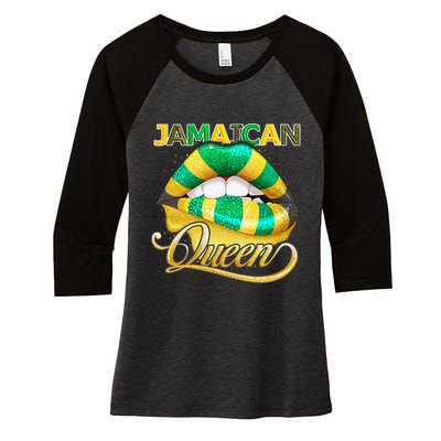 Jamaican Flag Lips  Jamaican Queen Jamaica Women's Tri-Blend 3/4-Sleeve Raglan Shirt