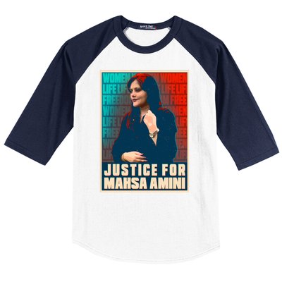 Justice For Mahsa Amini Women Life Freedom Vintage Poster Baseball Sleeve Shirt