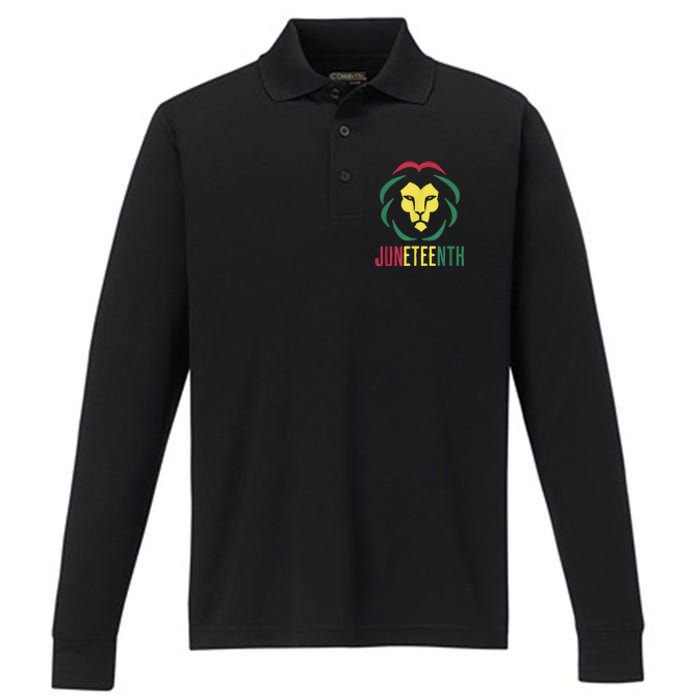 Juneteenth For Men Celebrate Juneteenth Lion Performance Long Sleeve Polo