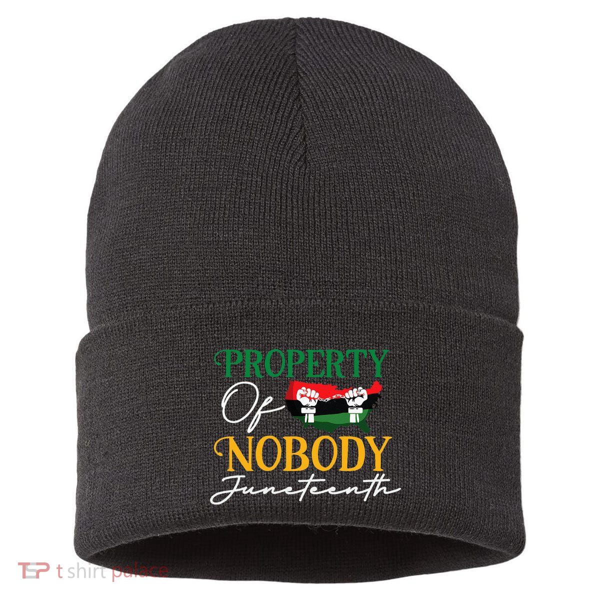 Juneteenth Freedom Melanin Black Property Of Nobody Sustainable Knit Beanie