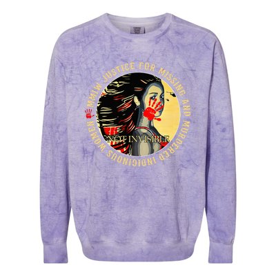 Justice For Mmiw Missing Murdered Indigenous Resilient Colorblast Crewneck Sweatshirt