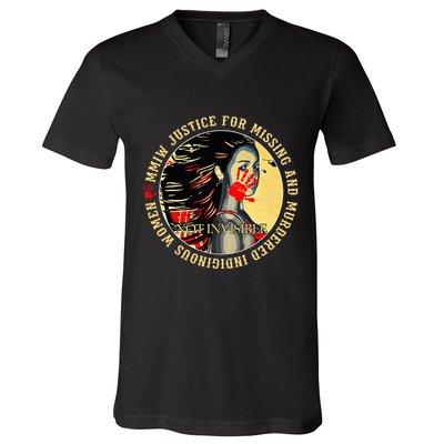 Justice For Mmiw Missing Murdered Indigenous Resilient V-Neck T-Shirt